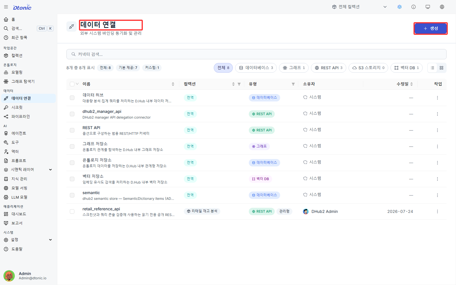 데이터 연결 목록